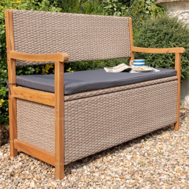 2 Seater Rattan Storage Bench 937 - Hardwood Frame, Hinged Lid 2 Seater Rattan Storage Bench 937 - Hardwood Frame, Hinged Lid