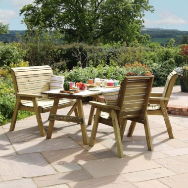 Pressure Treated 4 Seater Dining Set 829 - Chairs, Bench, PEFC Certified