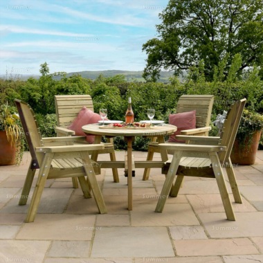 Pressure Treated 4 Seater Dining Set 831 - Round Table, Chairs, PEFC Certified