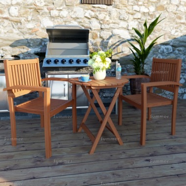 2 Seater Teak Bistro Set 173 - Stacking Armchairs, Round Table