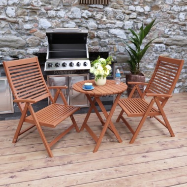 2 Seater Teak Bistro Set 174 - Reclining Chairs, Round Table