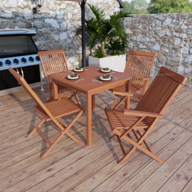 4 Seater Teak Dining Set 178 - Folding Chairs, Square Table