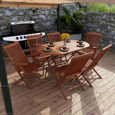 6 Seater Teak Dining Set 185 - Folding Chairs, Folding Table