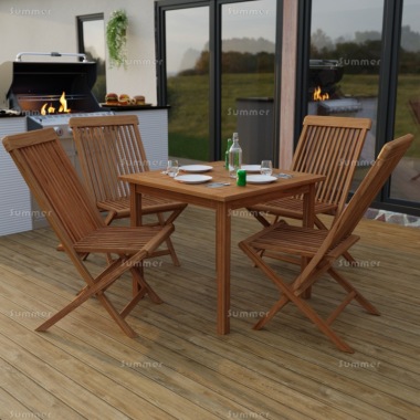 4 Seater Teak Dining Set 188 - Folding Chairs, Square Table