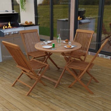 4 Seater Teak Dining Set 189 - Folding Chairs, Round Table
