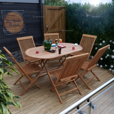 6 Seater Teak Dining Set 191 - Folding Chairs, Folding Table
