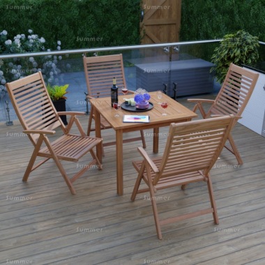 4 Seater Teak Dining Set 204 - Reclining Chairs, Square Table