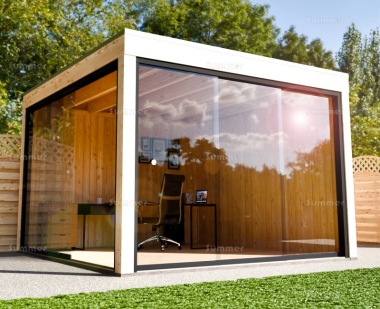 Modern Wooden Gazebo 860 - Sliding Glass Walls, EPDM Roof
