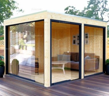 Modern Wooden Gazebo 861 - Sliding Glass Walls, EPDM Roof