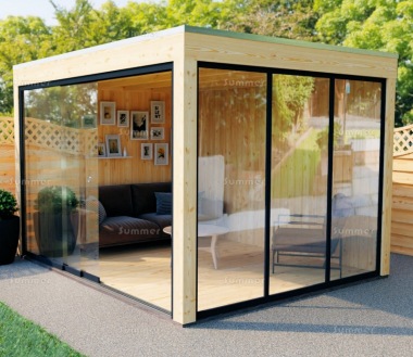Modern Wooden Gazebo 862 - Sliding Glass Wall, EPDM Roof