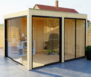 Modern Wooden Gazebo 864 - Sliding Glass Walls, EPDM Roof