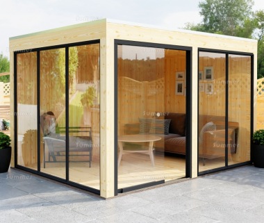 Modern Wooden Gazebo 866 - Sliding Glass Walls, EPDM Roof