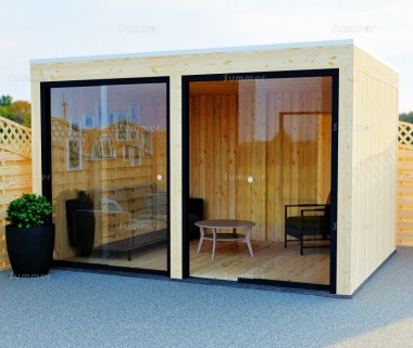 Modern Wooden Gazebo 869 - Sliding Glass Walls, EPDM Roof