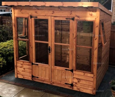 Pent Summerhouse 210 - Low Level Glazing, Double Door, Fitted Free Pent Summerhouse 210 - Low Level Glazing, Double Door, Fitted Free