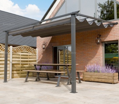 Lean To Gazebo 160 - Powder Coated Aluminium, Retractable Canopy Lean To Gazebo 160 - Powder Coated Aluminium, Retractable Canopy