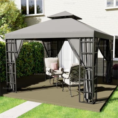Gazebo 106-G - Metal, Hipped Roof, Trellis, Nets, Curtains Gazebo 106-G - Metal, Hipped Roof, Trellis, Nets, Curtains