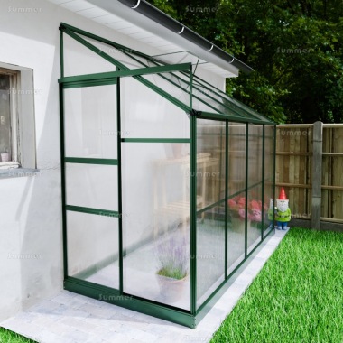 Aluminium Lean To Greenhouse 125 - Green, Polycarbonate, Base Included