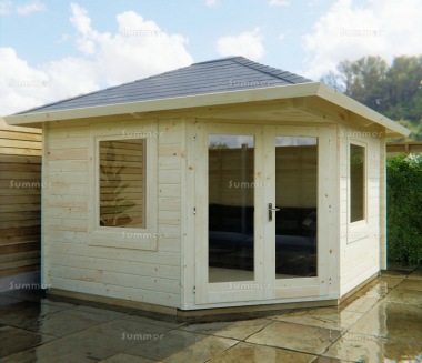 Corner Log Cabin 318 - 40mm, Double Glazed, Plain or Georgian Corner Log Cabin 318 - 40mm, Double Glazed, Plain or Georgian