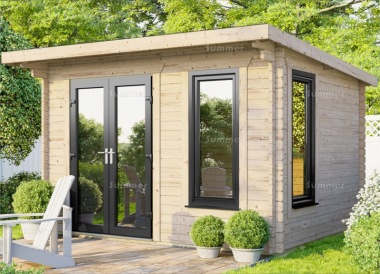 45mm Pent Log Cabin 907 - Double Glazed PVCu, Large Panes 45mm Pent Log Cabin 907 - Double Glazed PVCu, Large Panes