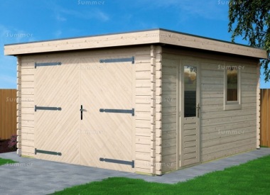 Wooden 45mm Log Garage 677 - Hinged Doors, EPDM Roof