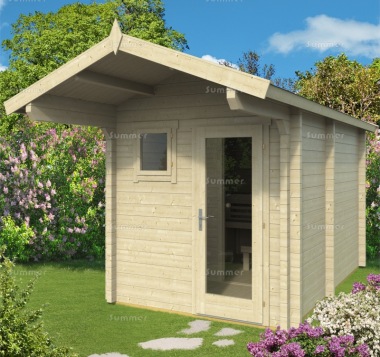 70mm Apex Roof Log Cabin Sauna 965 - Slatted Benches, 2 Rooms 70mm Apex Roof Log Cabin Sauna 965 - Slatted Benches, 2 Rooms