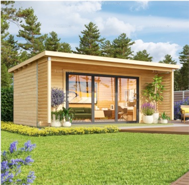 Pent Roof 45mm Log Cabin 114 - Aluminium Bi-Fold Door, FSC® Certified Pent Roof 45mm Log Cabin 114 - Aluminium Bi-Fold Door, FSC® Certified