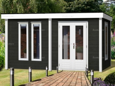Double Door 45mm Log Cabin 225 - Double Glazed, EPDM Roof