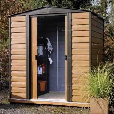 Apex Metal Shed 512 - Woodgrain Effect, Optional Installation Apex Metal Shed 512 - Woodgrain Effect, Optional Installation