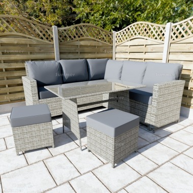 8 Seater Rattan Corner Dining Set 414 - Steel Frame, 80mm Cushions