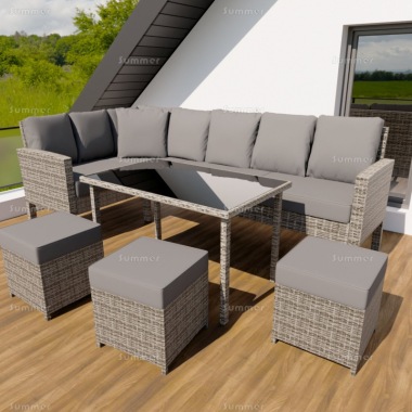 8 Seater Rattan Corner Dining Set 230 - Steel Frame, Cushions