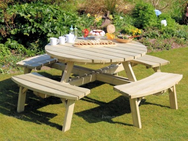 8 Seater Round Picnic Table 840 - 4ft 5in Table, Pressure Treated, PEFC Certified