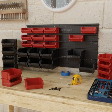 Storage bins with mounting panel, 30 bins