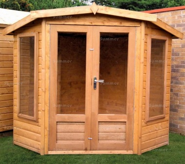 Corner Summerhouse 174 - Shiplap, Large Panes