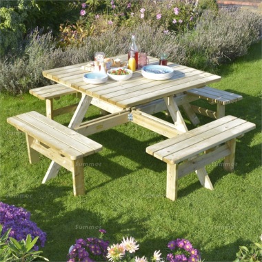 8 Seater Square Picnic Bench 784 - Pressure Treated, PEFC Certified