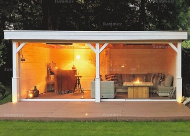 Wooden Gazebo 510 - Sliding Glass Front Wall, EPDM Roof