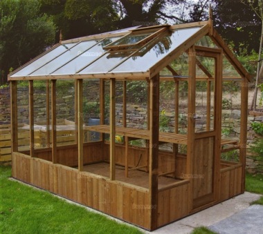 Thermowood Wooden Greenhouse 210 - Toughened Glass, Fitted Free
