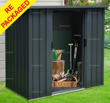 Repackaged Pent Metal Shed 416 - Sliding Doors, Galvanized Steel Repackaged Pent Metal Shed 416 - Sliding Doors, Galvanized Steel