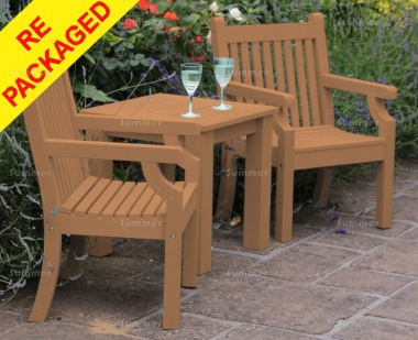 Repackaged Synthetic Wood 2 Seat Bistro Set 260 - Teak Finish, Maintenance Free Repackaged Synthetic Wood 2 Seat Bistro Set 260 - Teak Finish, Maintenance Free